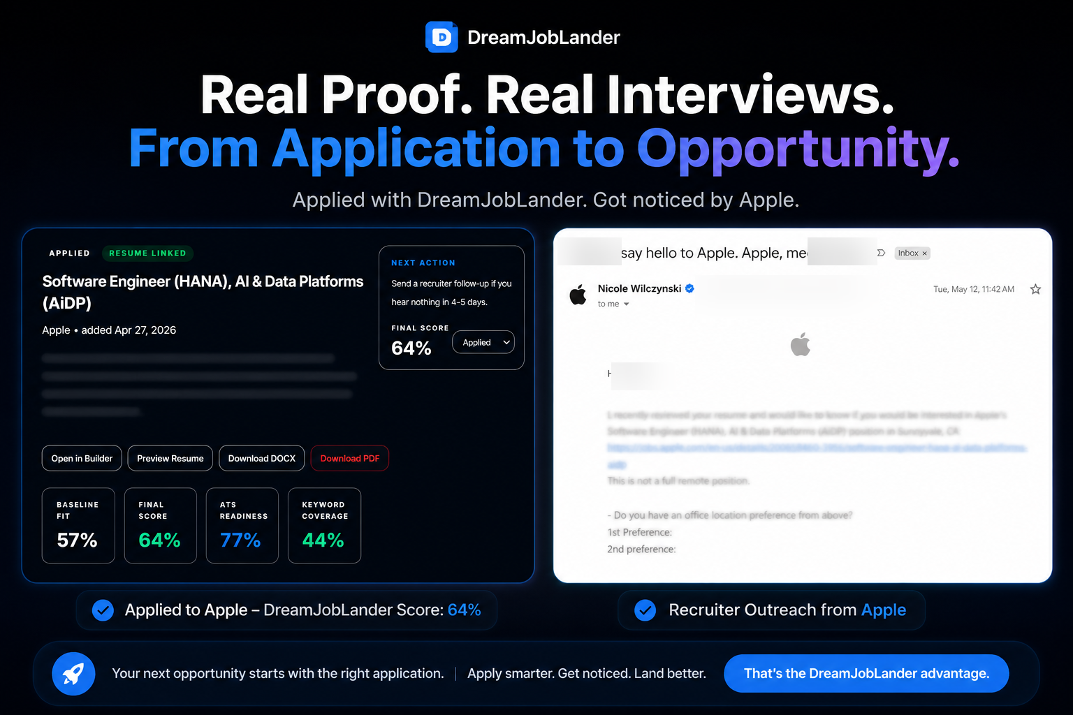 Apple interview invite from an application sent with DreamJobLander